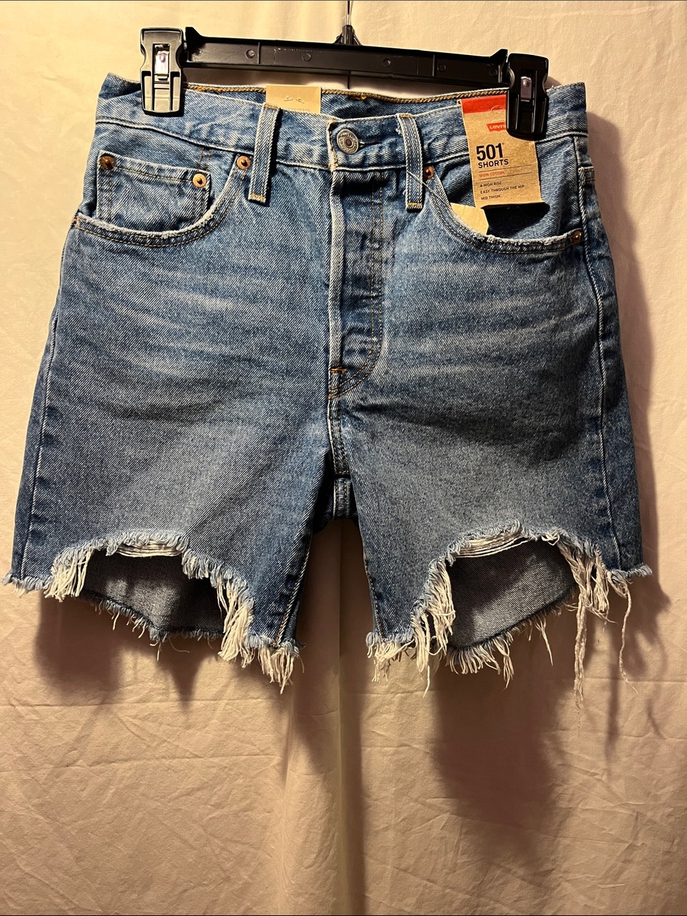 Levi's 501 Light Blue Distressed Denim Shorts